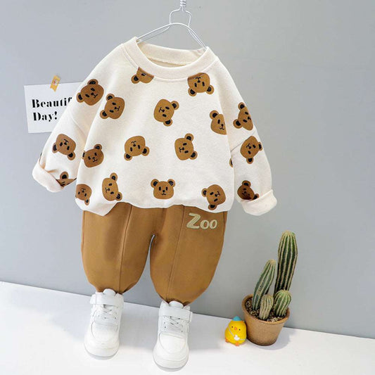 Autumn Children Suit Cartoon Print Top Two-piece Pants.