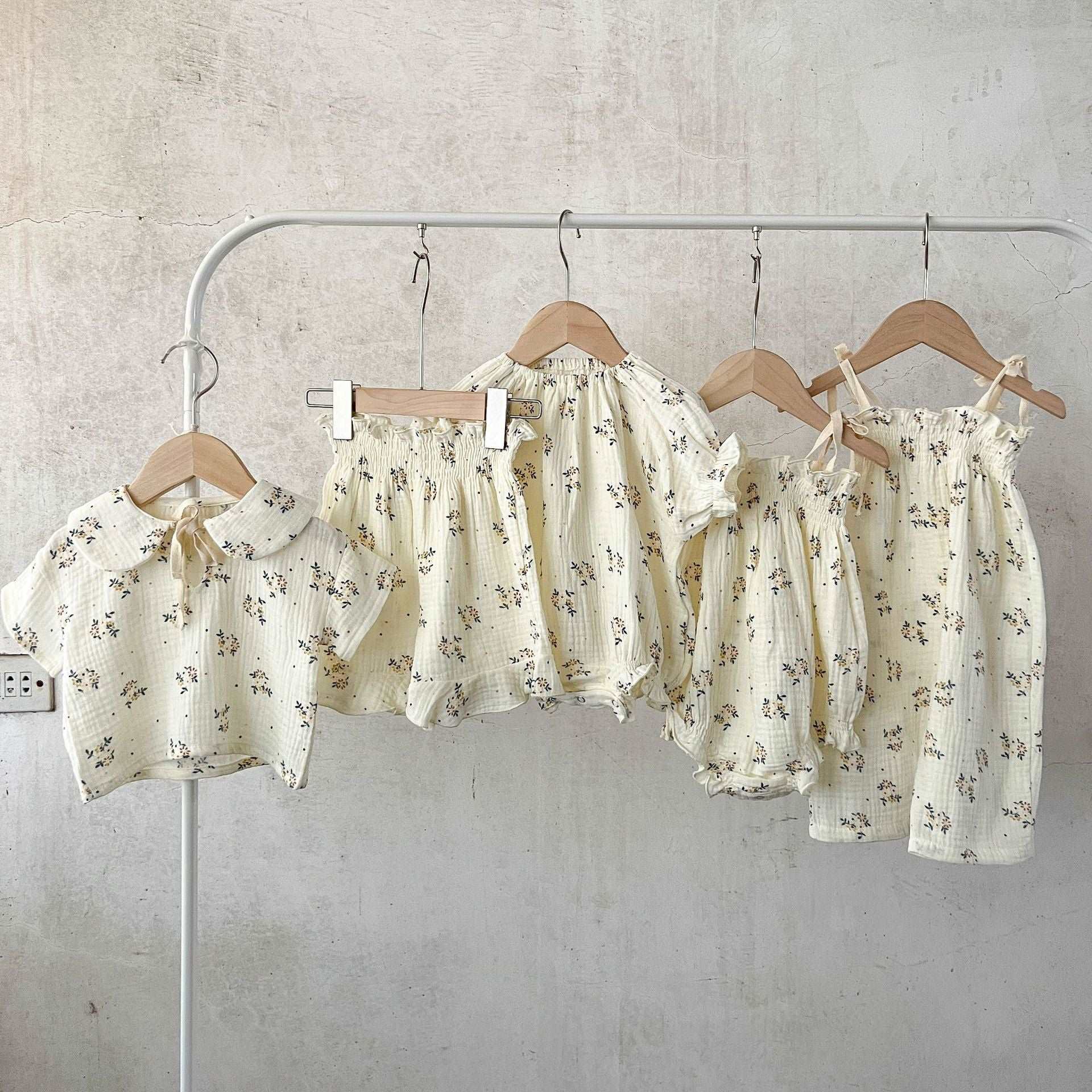 Girls' Summer Cotton Floral Sling Romper.